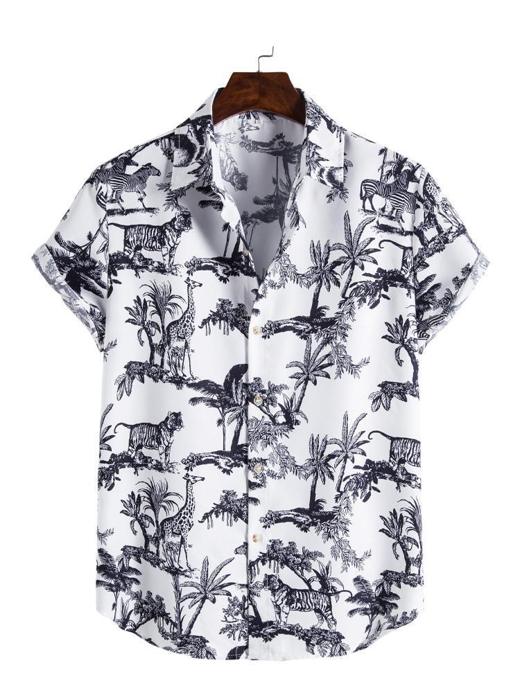 White African Animal Mens Short Sleeve Shirt Hawaiian