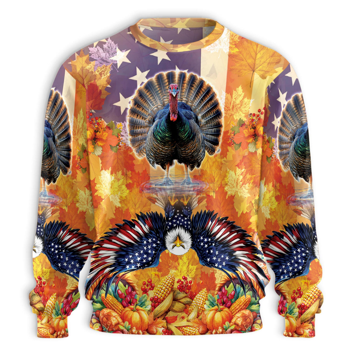 Thanksgiving Turkey USA Flag Unisex Sweatshirt – Colorful Graphic 3D All Over Print Design
