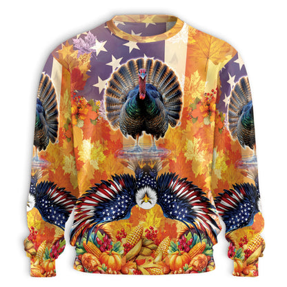 Thanksgiving Turkey USA Flag Unisex Sweatshirt – Colorful Graphic 3D All Over Print Design