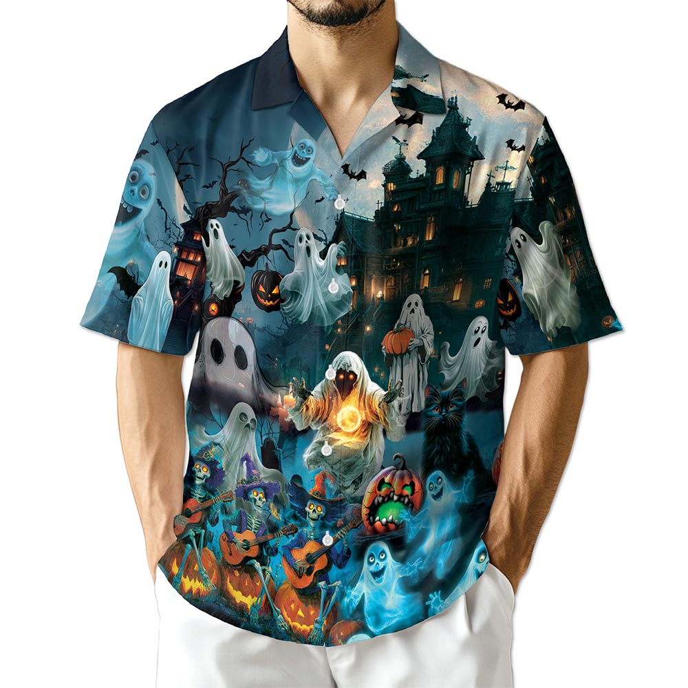 Halloween Ghost Hawaiian Shirt for Men, Button Down Aloha Shirt - Azhawaiian