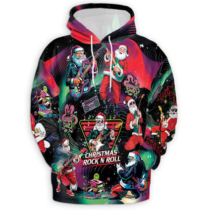 Santa Claus Rock Guitar Christmas All Over Print Hoodie, Music Graphic Design