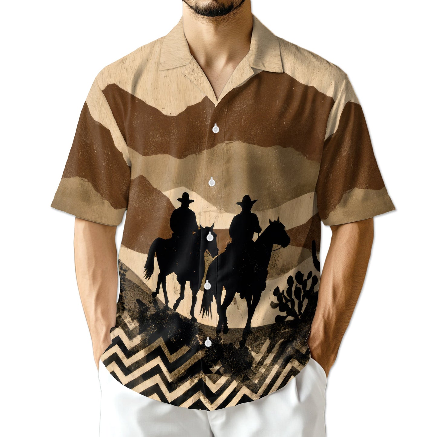 Cowboys on Horseback Hawaiian Shirt for Men, Button Down Aloha Shirt - Azhawaiian