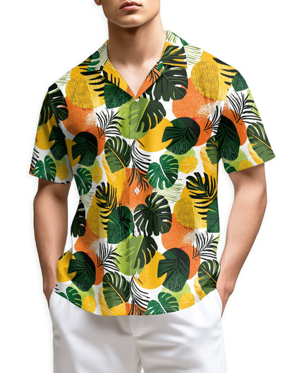 Tropical Leaf Pattern Hawaiian Shirt for Men, Button Down Aloha Shirt - Azhawaiian