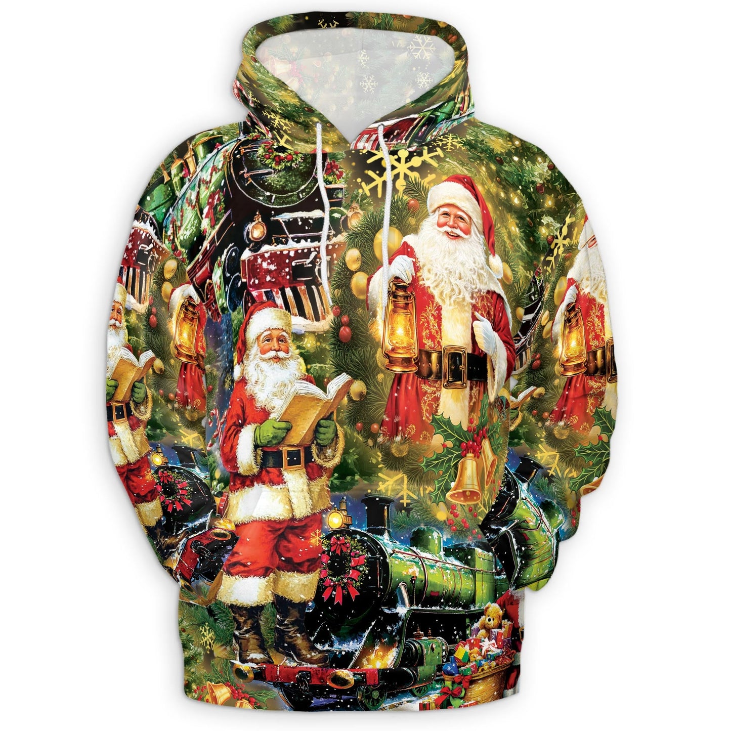 Santa Christmas Train All Over Print Hoodie, Festive Graphic Design