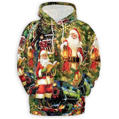 Santa Christmas Train All Over Print Hoodie, Festive Graphic Design