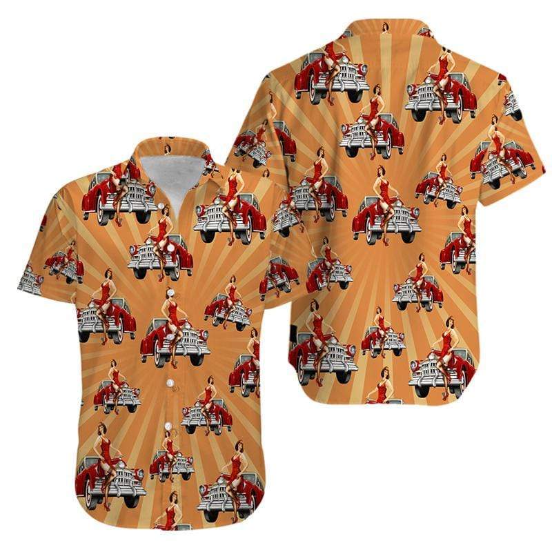 Vintage Car And Chick For Dinner Hawaiian Aloha Shirts #161220H