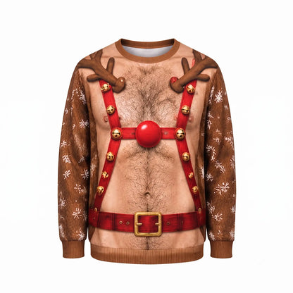 Hairy Chest Reindeer Sweatshirt – Funny Rudolph Christmas Costume 3D All Over Print Design