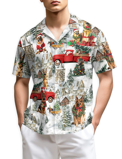 German Shepherd Christmas Hawaiian Shirt for Men, Button Down Aloha Shirt - Azhawaiian