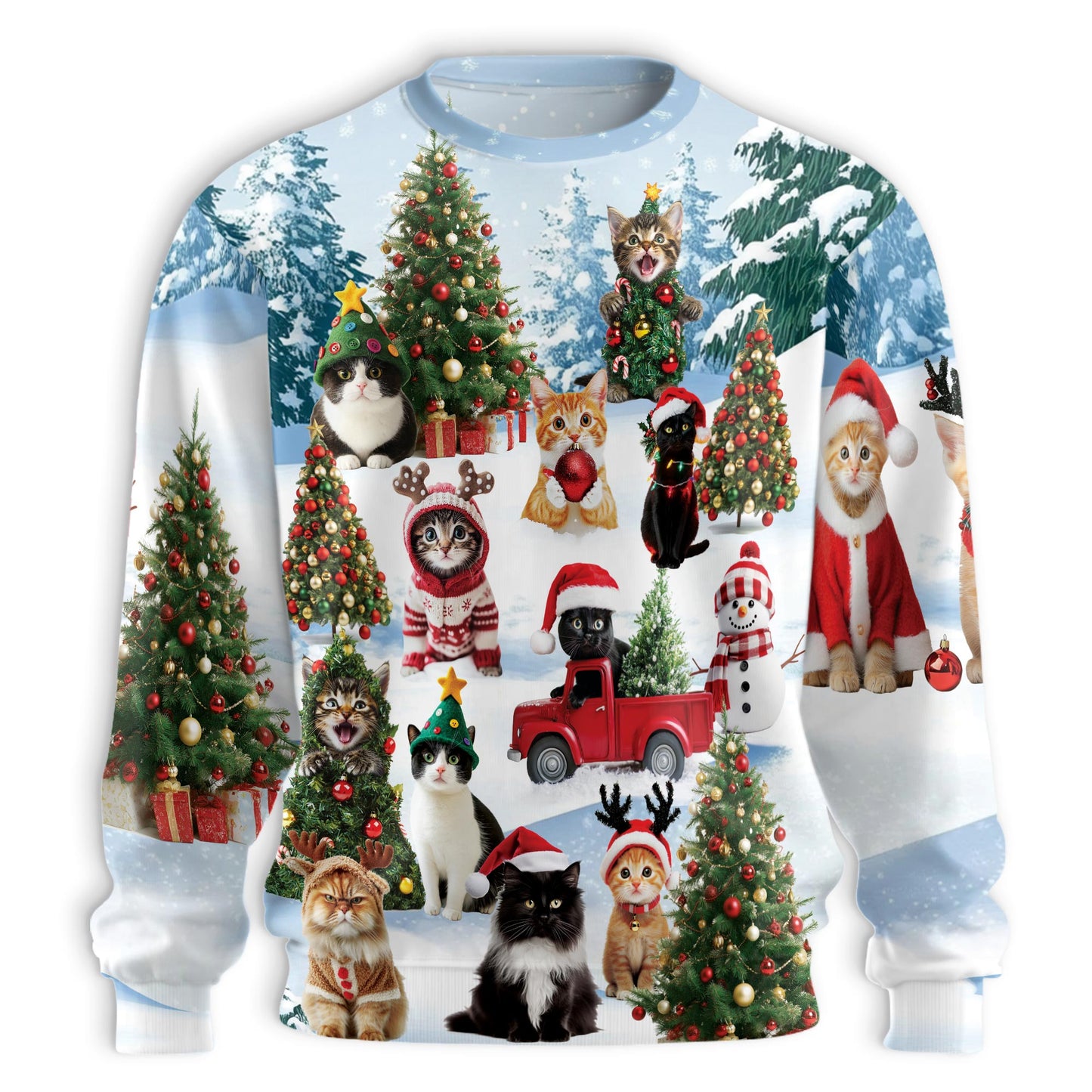 Cute Christmas Cat in Snow Sweatshirt – Christmas 3D All Over Print Design
