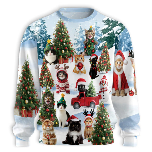 Cute Christmas Cat in Snow Sweatshirt – Christmas 3D All Over Print Design