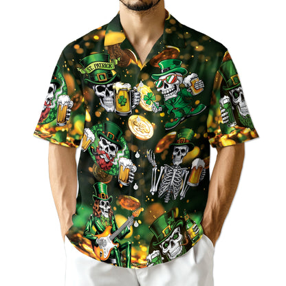 St Patrick's Day Skull Beer Hawaiian Shirt for Men, Button Down Aloha Shirt - Azhawaiian