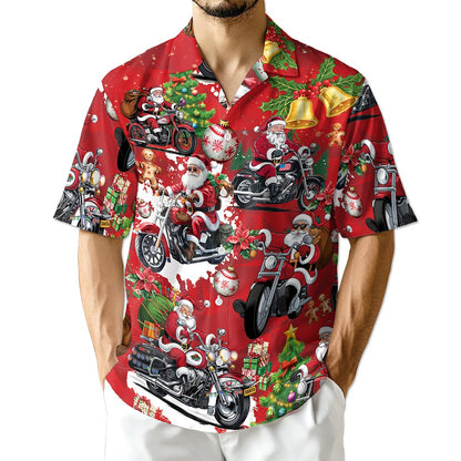 Santa Claus Riding Motorcycle Christmas Hawaiian Shirt for Men, Button Down Aloha Shirt - Azhawaiian