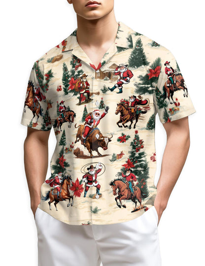 Cowboy Santa Claus Hawaiian Shirt for Men, Button Down Aloha Shirt - Azhawaiian