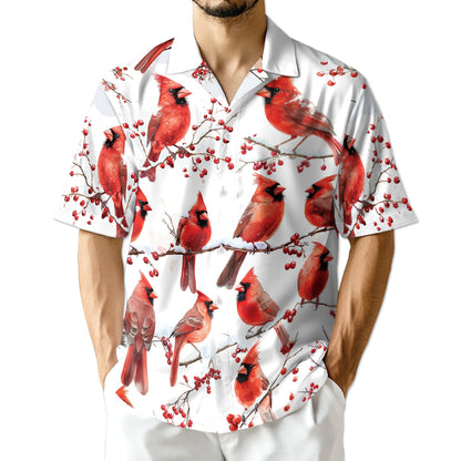Snow Cardinal Hawaiian Shirt for Men, Button Down Aloha Shirt - Azhawaiian