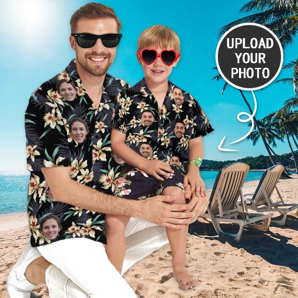 Personalised Christmas Shirts Australia Funny Family Gifts Custom Face Lily Flowers Men's All Over The Print Hawaiian Shirt