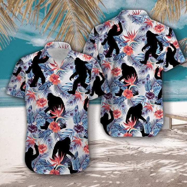 Tropical Flowers Bigfoot Camping Hawaiian Shirt