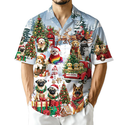 Christmas Dogs Hawaiian Shirt for Men, Button Down Aloha Shirt - Azhawaiian