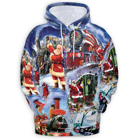 Santa Claus Christmas Train All Over Print Hoodie