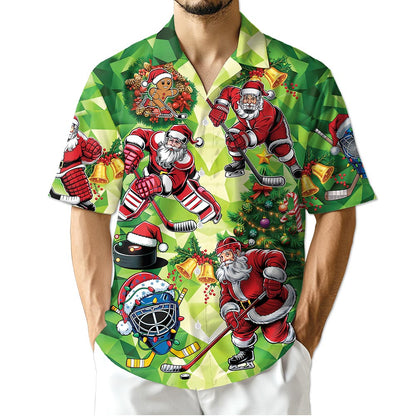 Santa Claus Ice Hockey Christmas Hawaiian Shirt for Men, Button Down Aloha Shirt - Azhawaiian