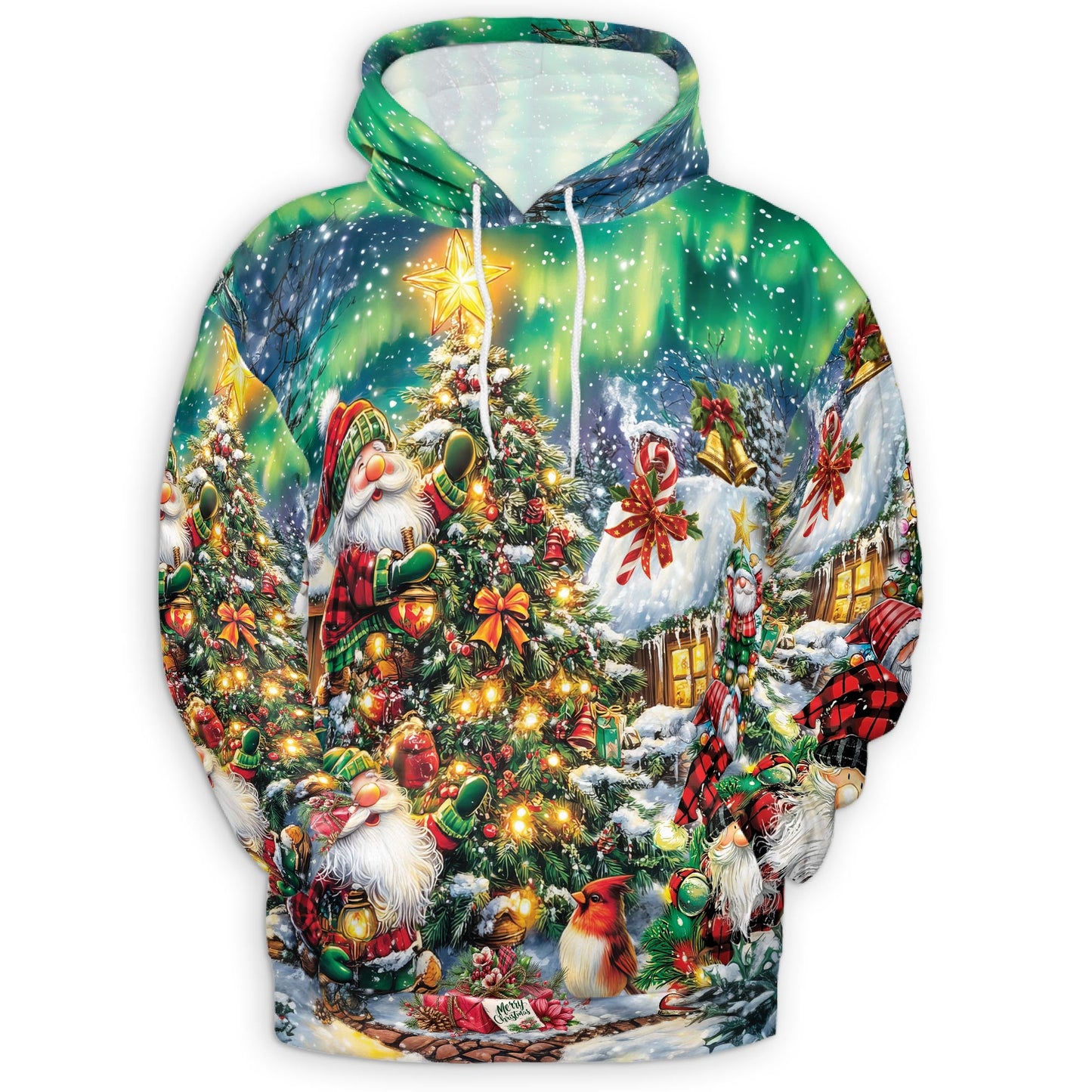 Christmas Gnome All Over Print Hoodie, Funny Santa Xmas Graphic Design