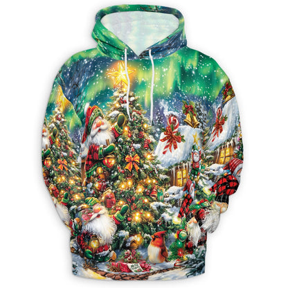 Christmas Gnome All Over Print Hoodie, Funny Santa Xmas Graphic Design