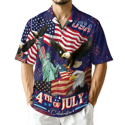 4th of July Independence Day Hawaiian Shirt for Men, Button Down Aloha Shirt - Azhawaiian
