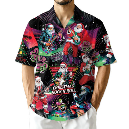 Santa Claus Rock Guitar Christmas Hawaiian Shirt for Men, Button Down Aloha Shirt - Azhawaiian