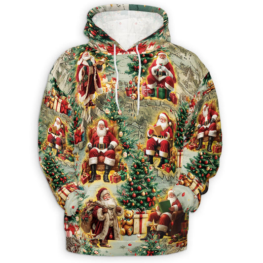 Vintage Santa Claus All Over Print Hoodie, Xmas Graphic Design