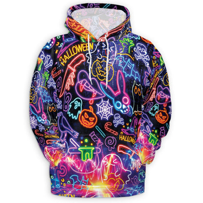 Neon Hawaiian All Over Print Hoodie, Graphic Design Skull Ghost