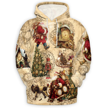 Steampunk Christmas All Over Print Hoodie, Santa Claus Graphic Design