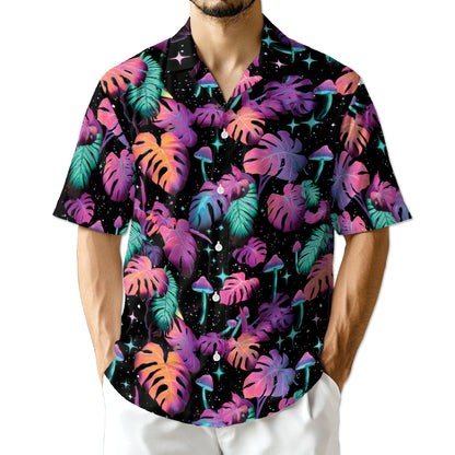 Tropical Neon Mushroom Hawaiian Shirt for Men, Button Down Aloha Shirt - Azhawaiian