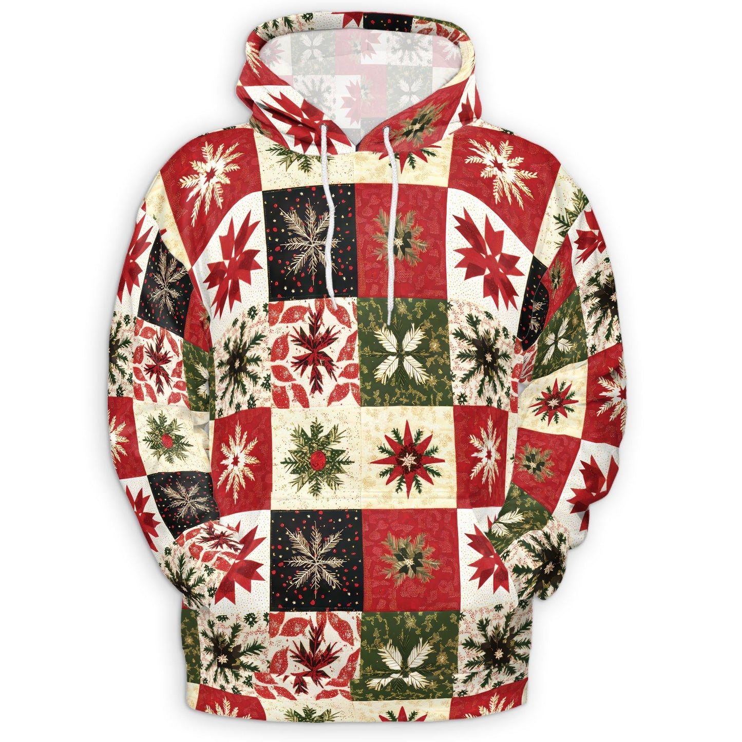 Christmas Quilt Pattern All Over Print Hoodie, Patchwork Style Graphic Design