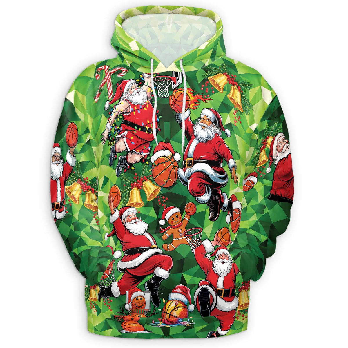 Santa Claus Basketball Christmas All Over Print Hoodie, Sports Graphic Design