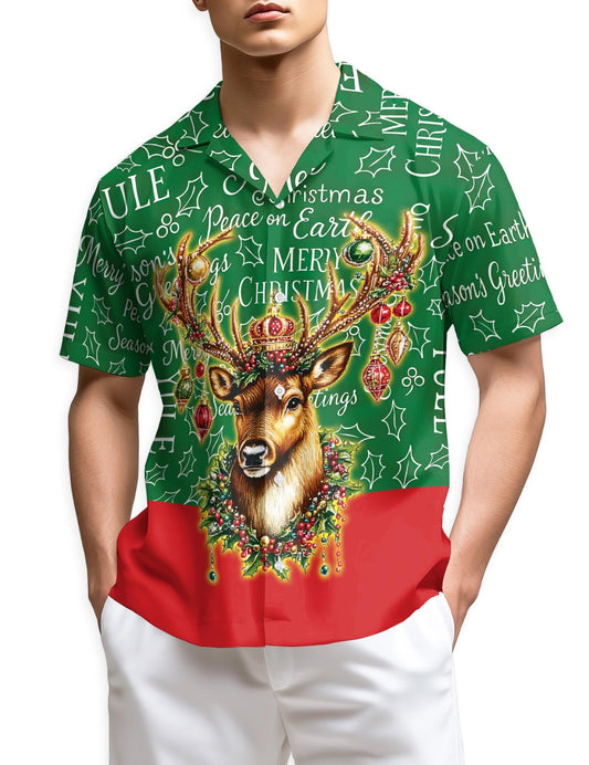 Reindeer Christmas Hawaiian Shirt for Men, Button Down Aloha Shirt