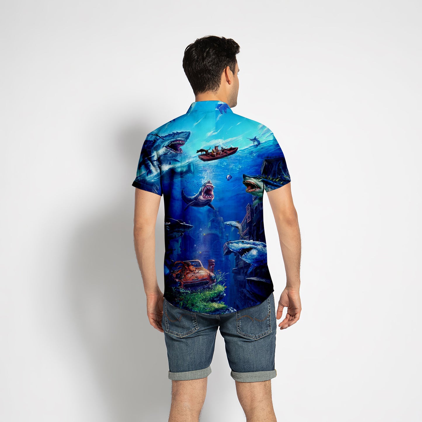 Fishing Shark With Small Ship Hawaiian Shirt