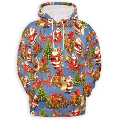 Santa Claus Christmas Night All Over Print Hoodie, Vintage Xmas Graphic Design