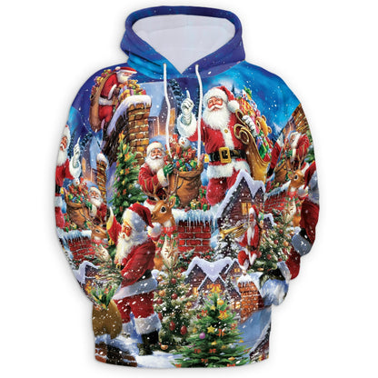 Christmas Rooftop Santa Claus All Over Print Hoodie