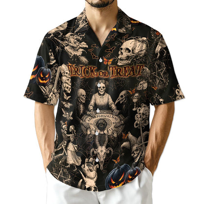 Vintage Skull Halloween Hawaiian Shirt for Men, Button Down Aloha Shirt - Azhawaiian