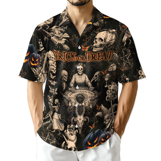 Vintage Skull Halloween Hawaiian Shirt for Men, Button Down Aloha Shirt