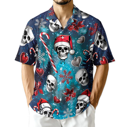 Skull Santa Christmas Hawaiian Shirt for Men, Button Down Aloha Shirt - Azhawaiian
