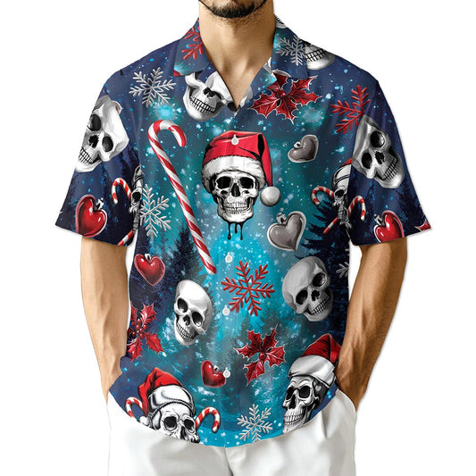 Skull Santa Christmas Hawaiian Shirt for Men, Button Down Aloha Shirt