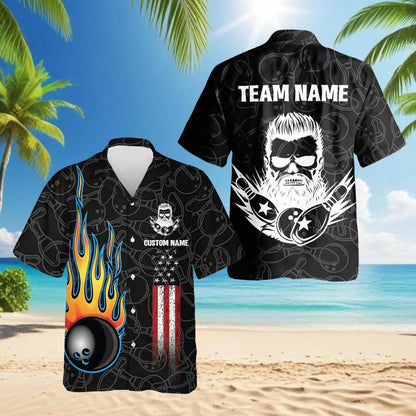Bowling Hawaiian Shirt for Men, Personalized Patriotic Print| Azhawaiian