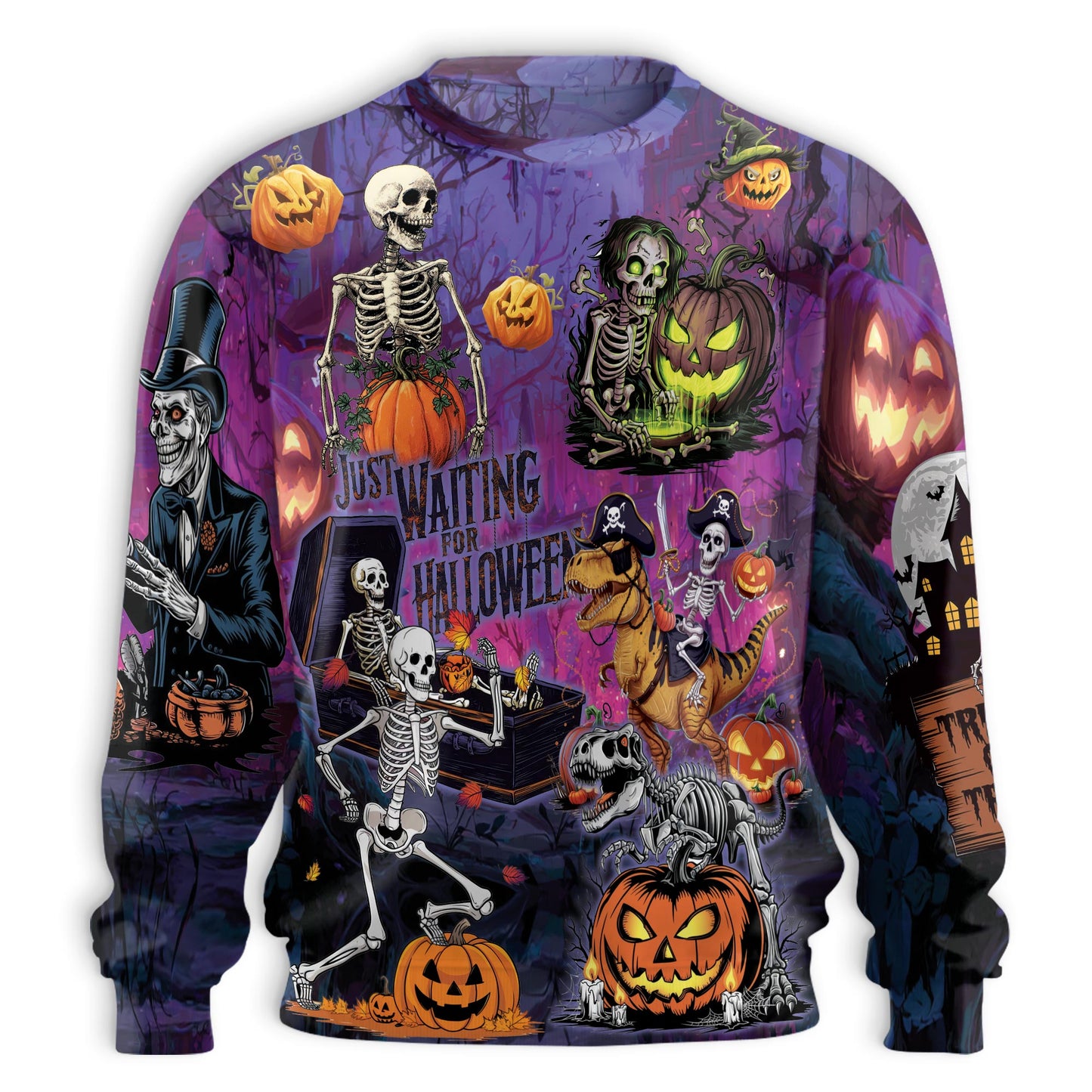 Halloween Skeleton Pumpkin Sweatshirt – Colorful Graphic 3D All Over Print Design