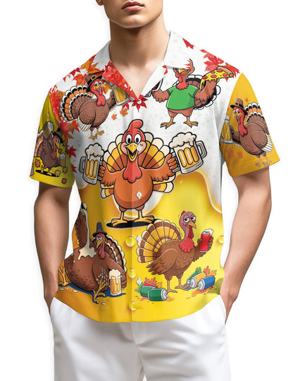 Funny Drunk Turkey Thanksgiving Hawaiian Shirt for Men, Button Down Aloha Shirt - Azhawaiian