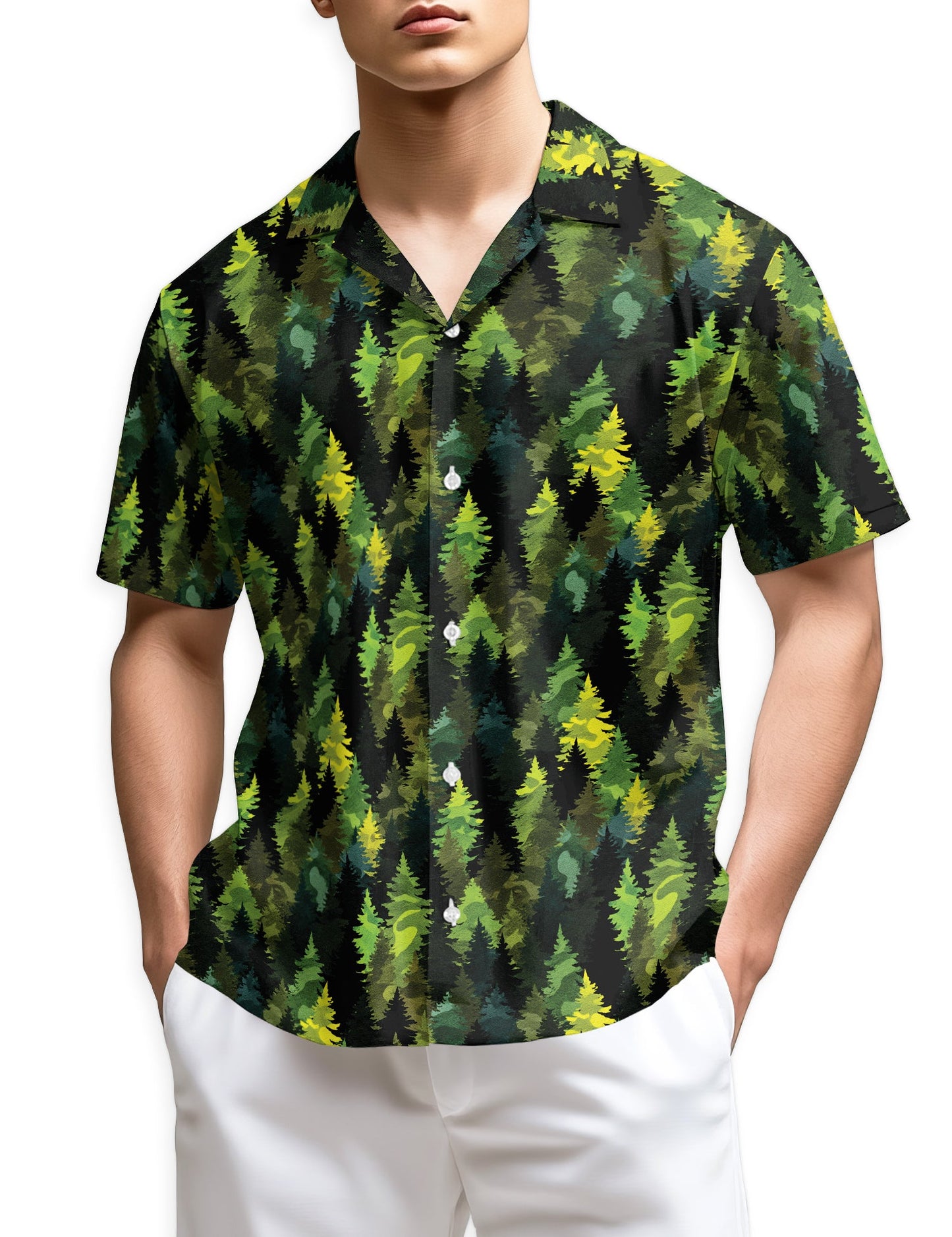 Camouflage Pine Tree Hawaiian Shirt for Men, Button Down Aloha Shirt - Azhawaiian