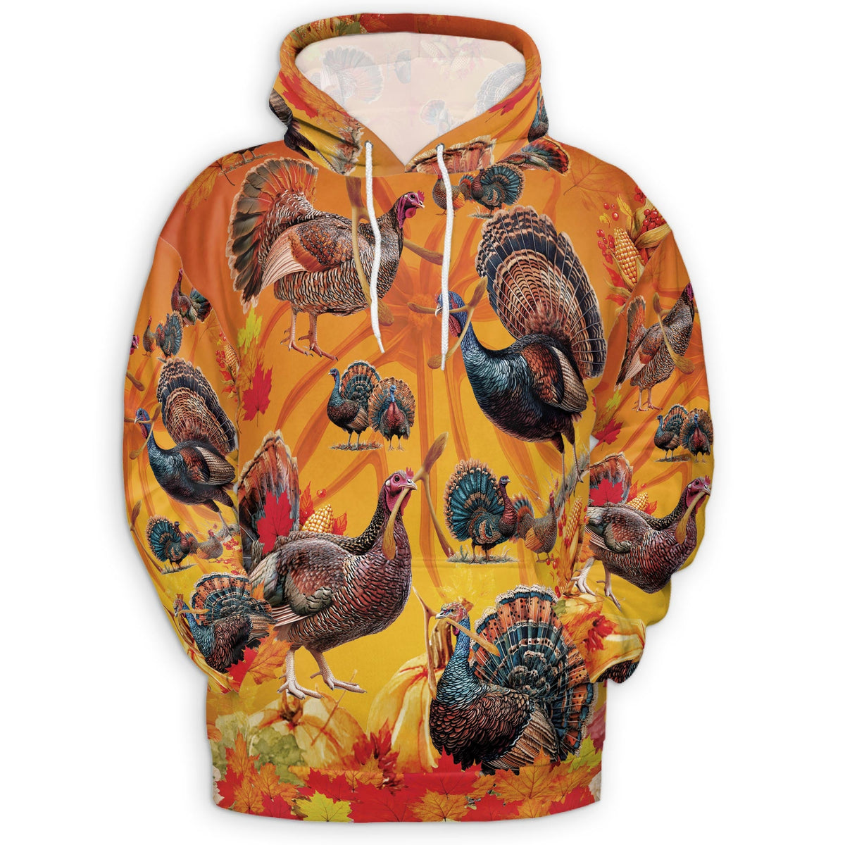 Thanksgiving Turkey All Over Print Hoodie, Autumn Leaves Graphic Design