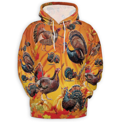 Thanksgiving Turkey All Over Print Hoodie, Autumn Leaves Graphic Design