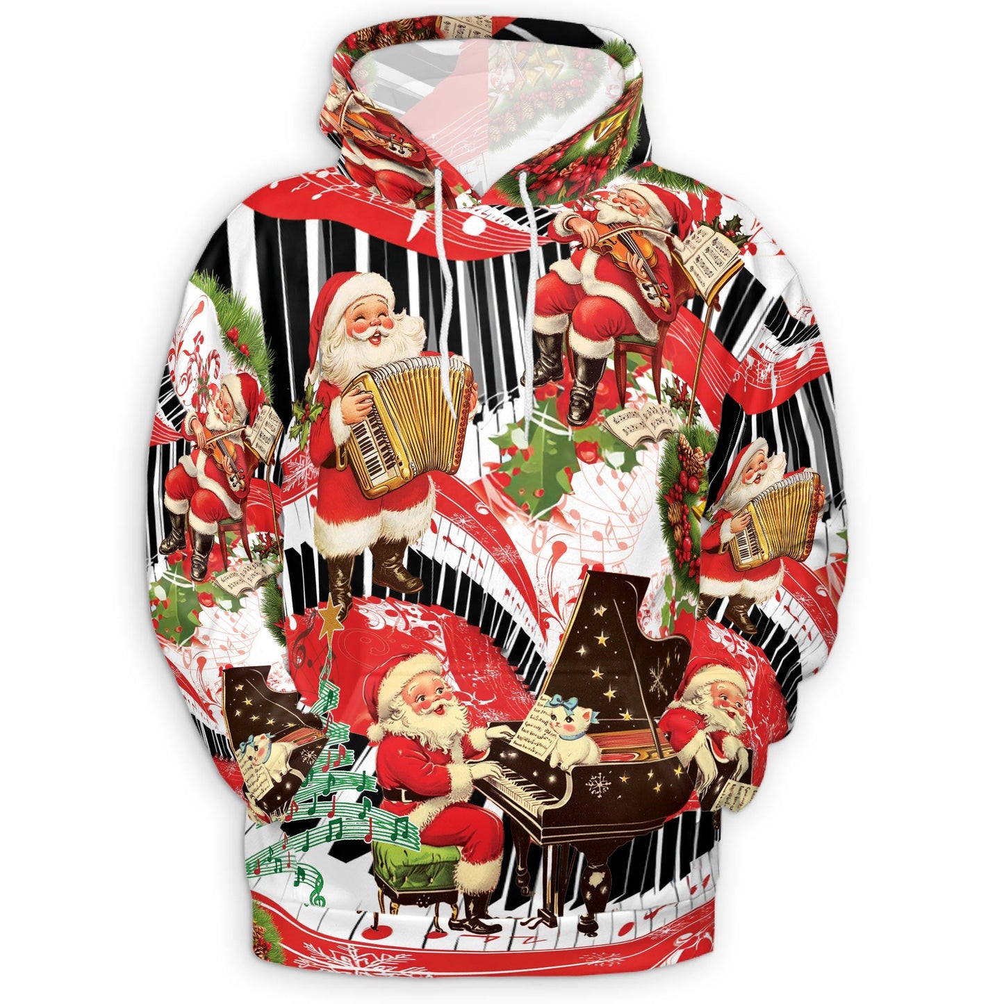Santa Claus Playing Musical Christmas All Over Print Hoodie