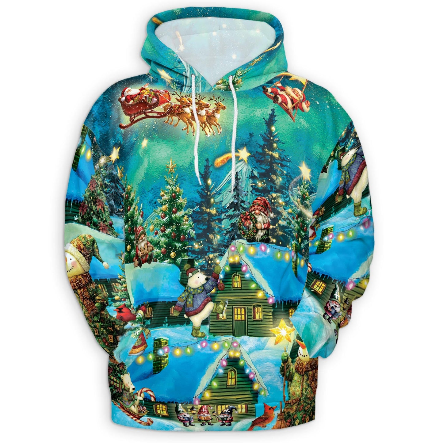 Magical Christmas Night Scene All Over Print Hoodie, Santa Graphic Design