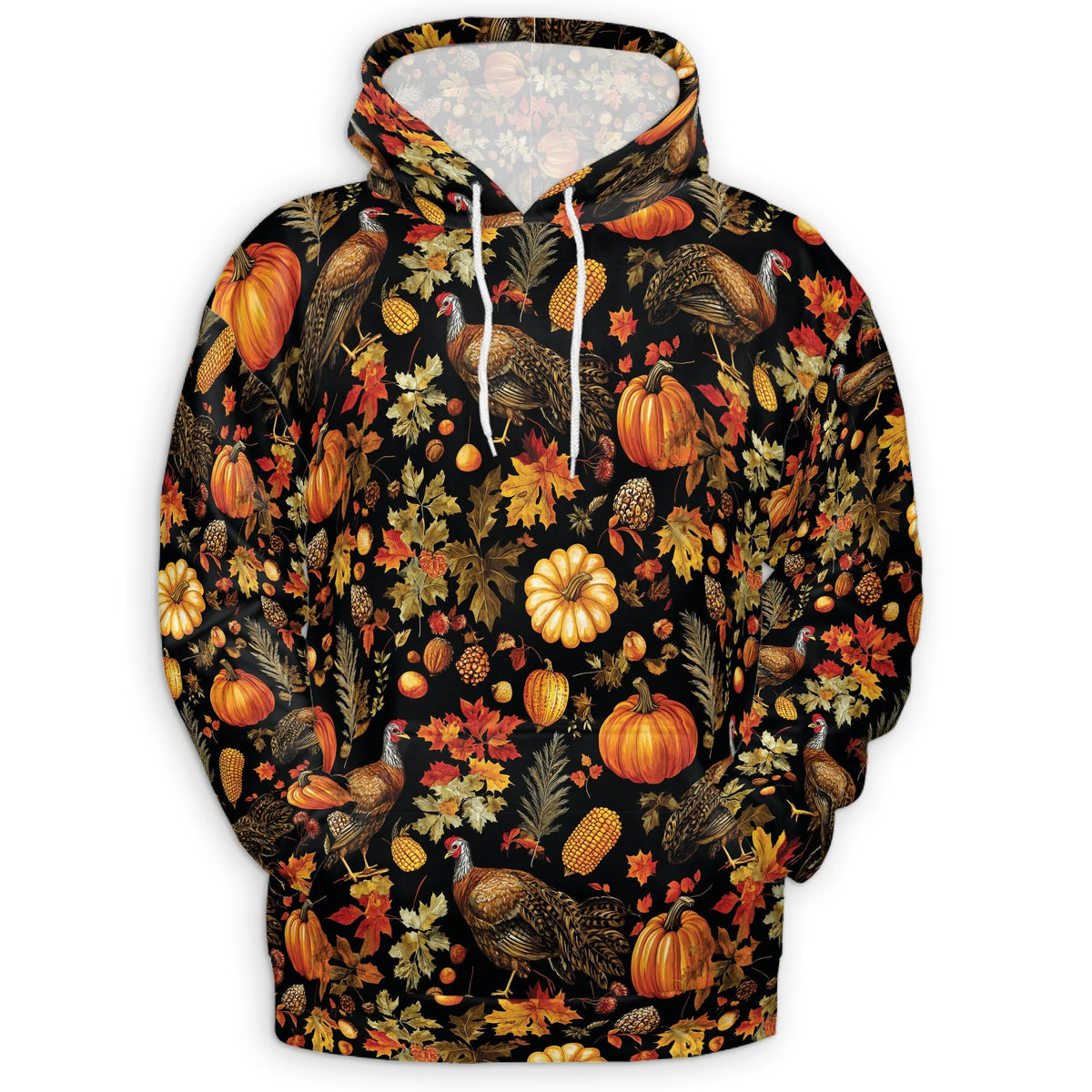 Happy Turkey Day Thanksgiving All Over Print Hoodie, Pumpkin Graphic Design